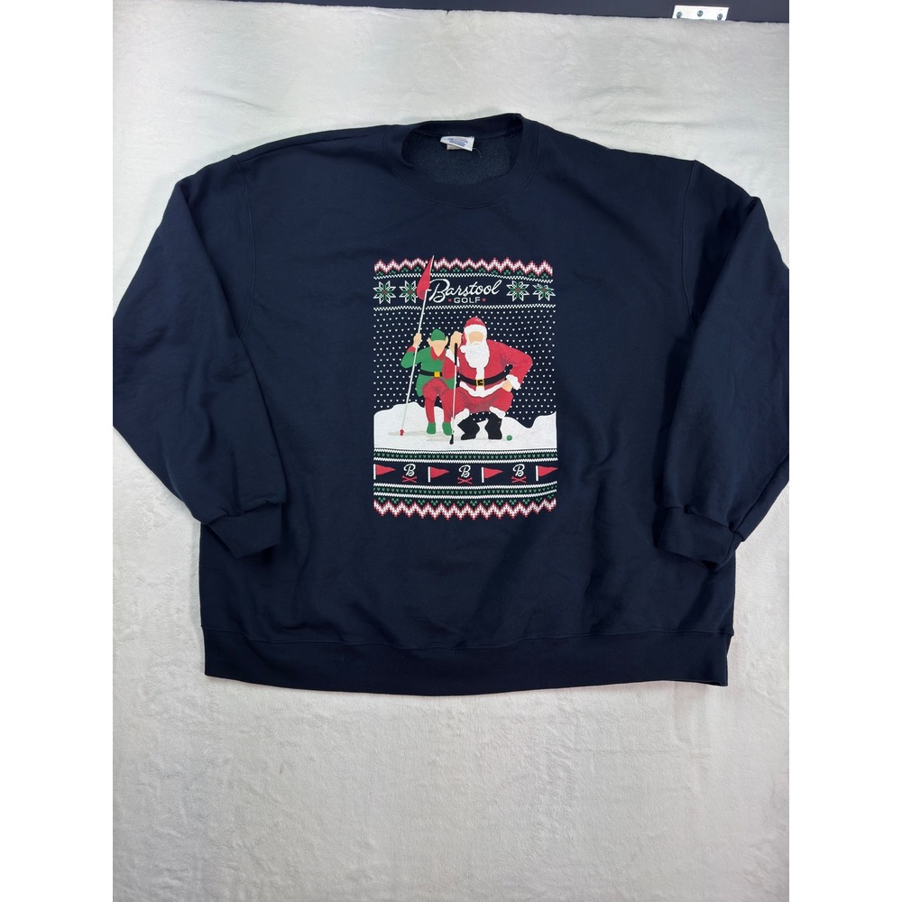 Champion Barstool Golf Santa Elf Ugly Christmas Sweater Navy Sweatshirt 3XL